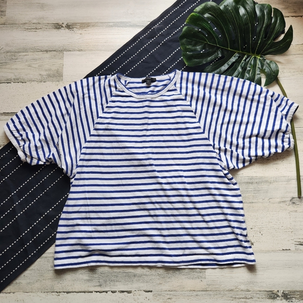 J.Crew Puff Sleeve Striped T-Shirt Blue White Size XL